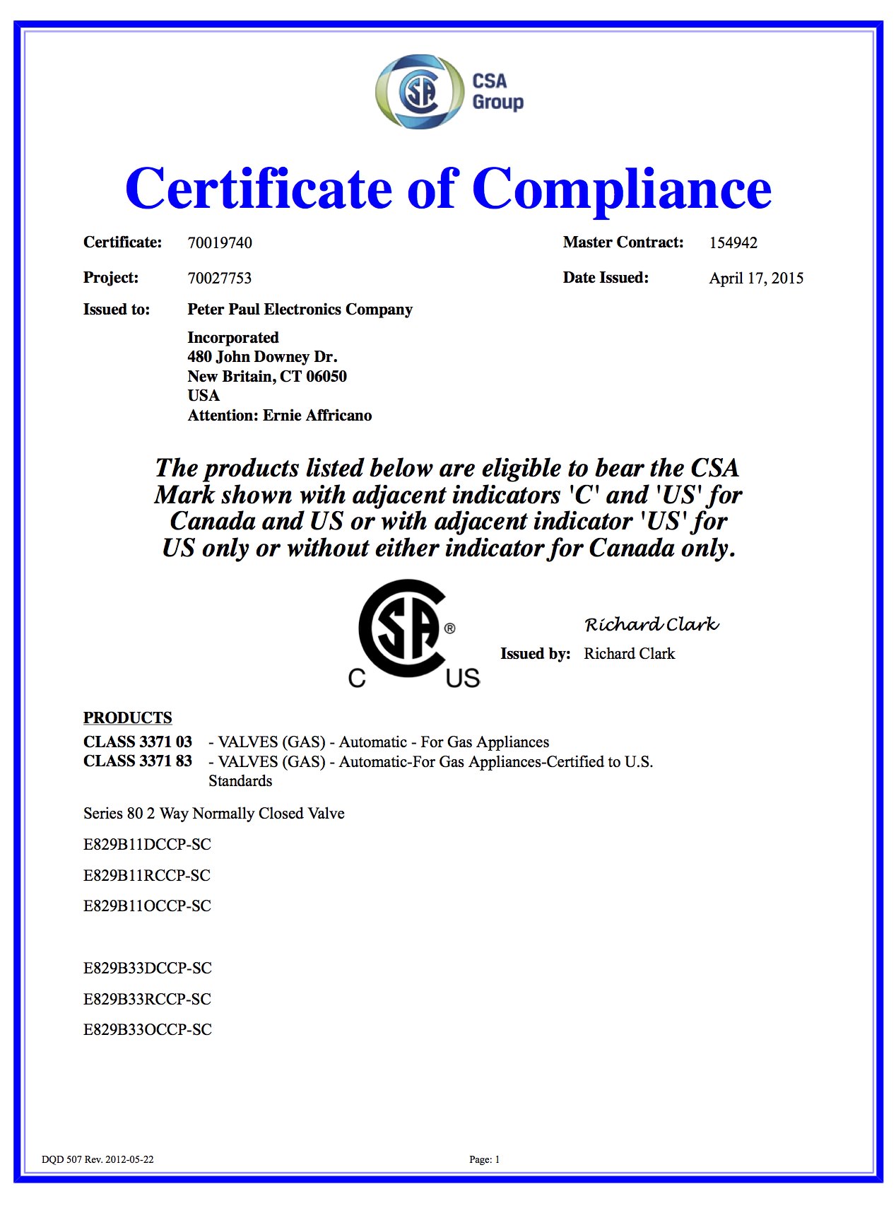 CSA Certification for CI Half Inch Solenoid Valve used in Hazardous Locations Peter Paul